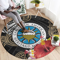 Caribbean American Heritage Month Round Carpet Tribal Pattern Tropical Hibiscus Flower