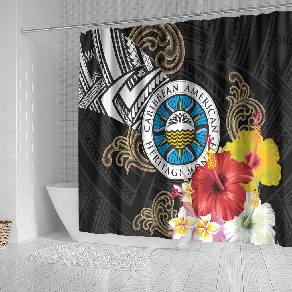 Caribbean American Heritage Month Shower Curtain Tribal Pattern Tropical Hibiscus Flower