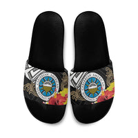 Caribbean American Heritage Month Slide Sandals Tribal Pattern Tropical Hibiscus Flower