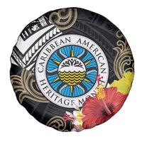 Caribbean American Heritage Month Spare Tire Cover Tribal Pattern Tropical Hibiscus Flower