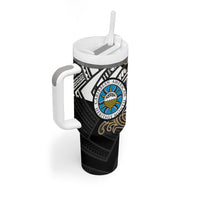 Caribbean American Heritage Month Tumbler With Handle Tribal Pattern Tropical Hibiscus Flower