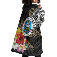 Caribbean American Heritage Month Wearable Blanket Hoodie Tribal Pattern Tropical Hibiscus Flower