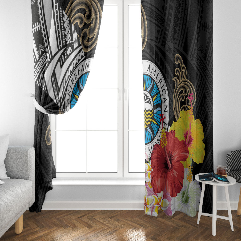 Caribbean American Heritage Month Window Curtain Tribal Pattern Tropical Hibiscus Flower
