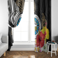 Caribbean American Heritage Month Window Curtain Tribal Pattern Tropical Hibiscus Flower