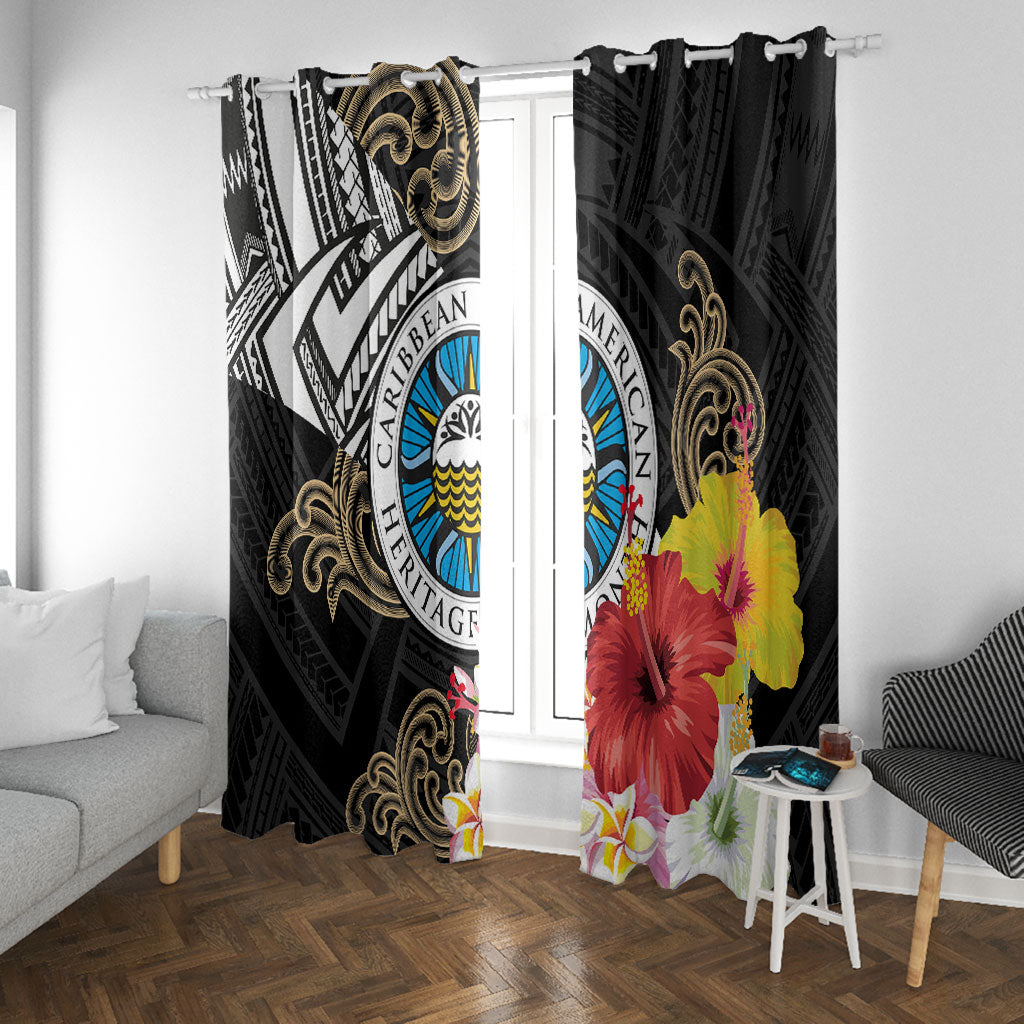 Caribbean American Heritage Month Window Curtain Tribal Pattern Tropical Hibiscus Flower