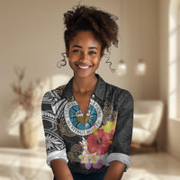 Caribbean American Heritage Month Women Casual Shirt Tribal Pattern Tropical Hibiscus Flower