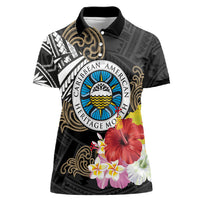 Caribbean American Heritage Month Women Polo Shirt Tribal Pattern Tropical Hibiscus Flower