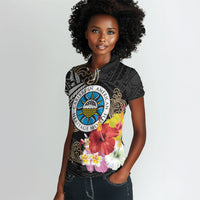 Caribbean American Heritage Month Women Polo Shirt Tribal Pattern Tropical Hibiscus Flower