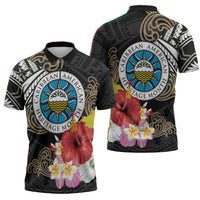 Caribbean American Heritage Month Zipper Polo Shirt Tribal Pattern Tropical Hibiscus Flower