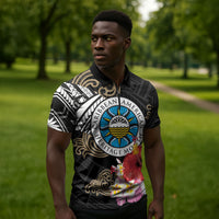 Caribbean American Heritage Month Zipper Polo Shirt Tribal Pattern Tropical Hibiscus Flower