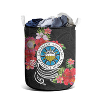 Caribbean American Heritage Month Laundry Basket Tropical Hibiscus Flower Tribal Tattoo