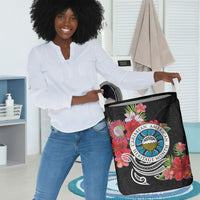 Caribbean American Heritage Month Laundry Basket Tropical Hibiscus Flower Tribal Tattoo