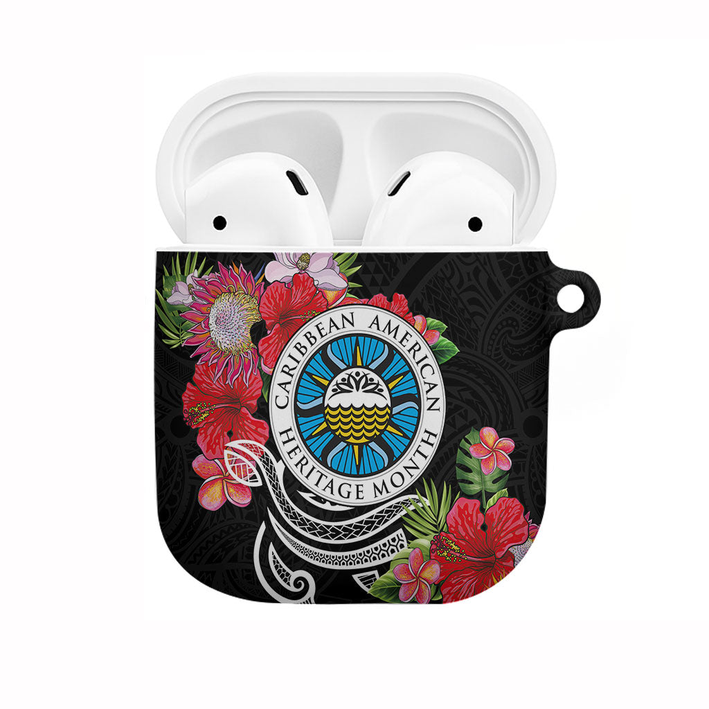 Caribbean American Heritage Month AirPods Case Tropical Hibiscus Flower Tribal Tattoo