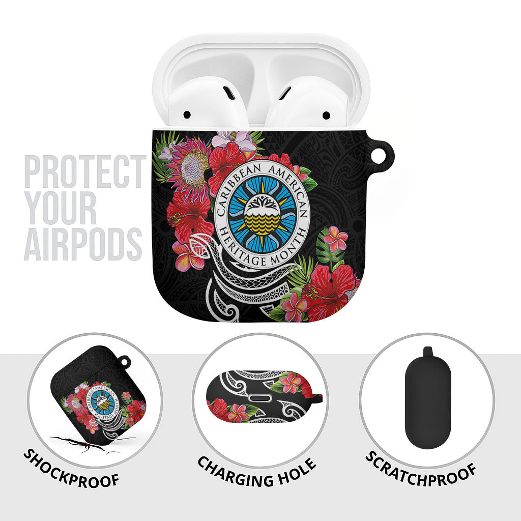 Caribbean American Heritage Month AirPods Case Tropical Hibiscus Flower Tribal Tattoo