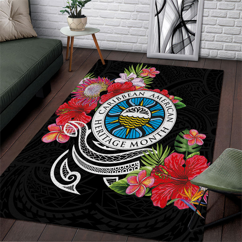 Caribbean American Heritage Month Area Rug Tropical Hibiscus Flower Tribal Tattoo