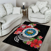 Caribbean American Heritage Month Area Rug Tropical Hibiscus Flower Tribal Tattoo