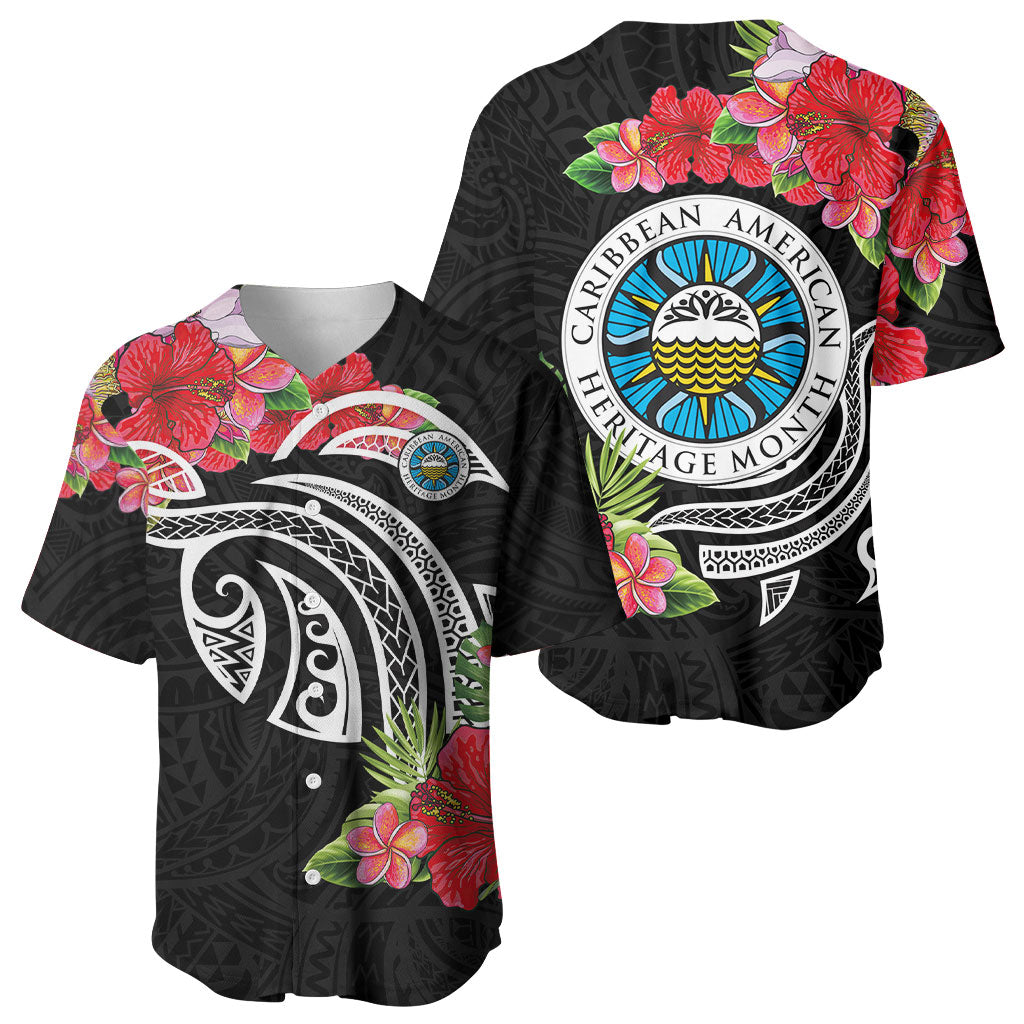 Caribbean American Heritage Month Baseball Jersey Tropical Hibiscus Flower Tribal Tattoo