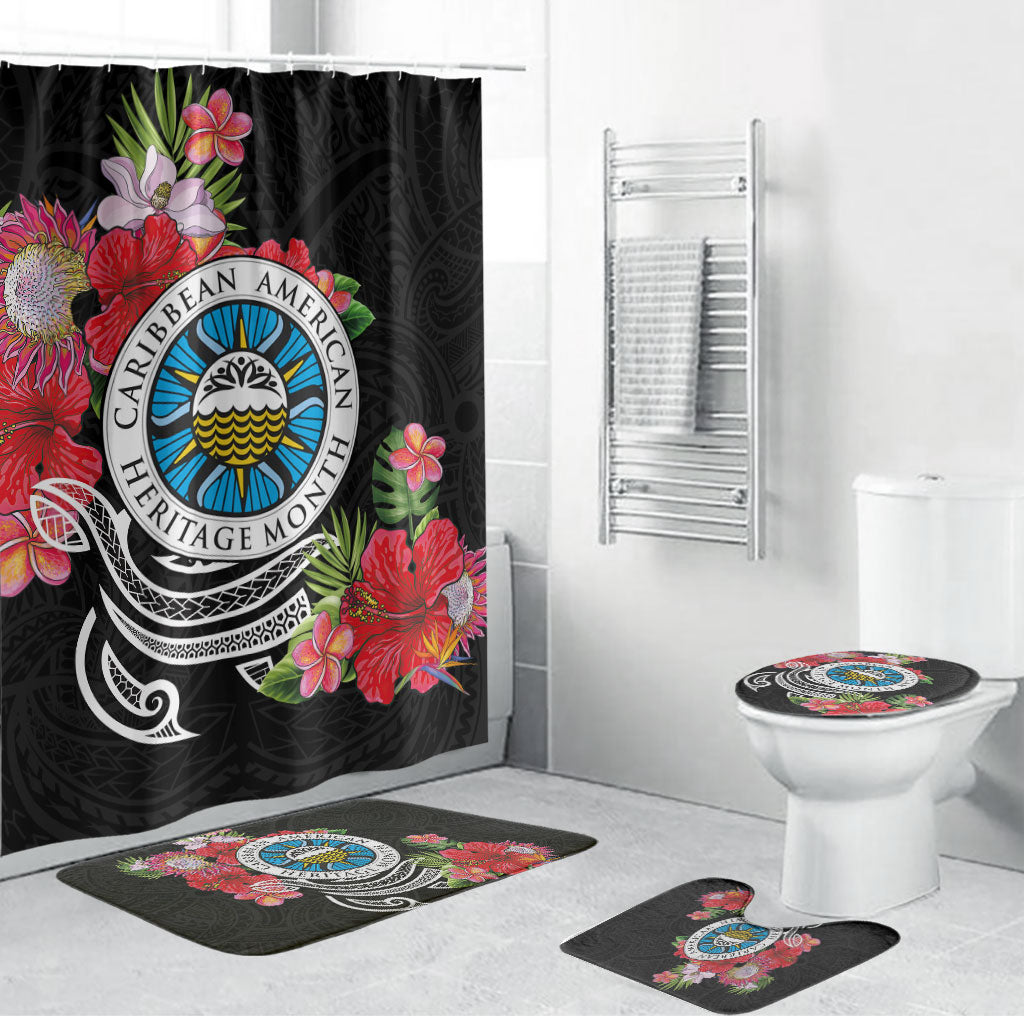 Caribbean American Heritage Month Bathroom Set Tropical Hibiscus Flower Tribal Tattoo