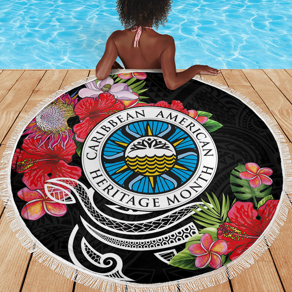 Caribbean American Heritage Month Beach Blanket Tropical Hibiscus Flower Tribal Tattoo