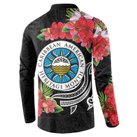 Caribbean American Heritage Month Button Sweatshirt Tropical Hibiscus Flower Tribal Tattoo