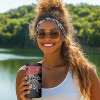 Caribbean American Heritage Month 4 in 1 Can Cooler Tumbler Tropical Hibiscus Flower Tribal Tattoo