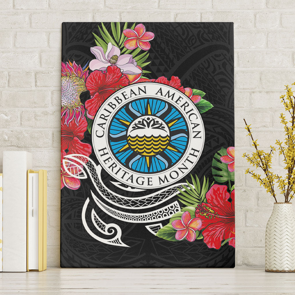 Caribbean American Heritage Month Canvas Wall Art Tropical Hibiscus Flower Tribal Tattoo