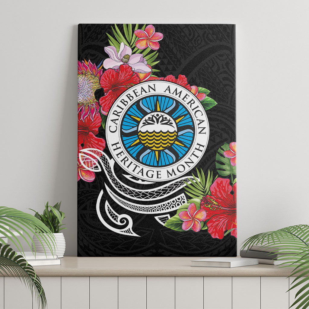 Caribbean American Heritage Month Canvas Wall Art Tropical Hibiscus Flower Tribal Tattoo