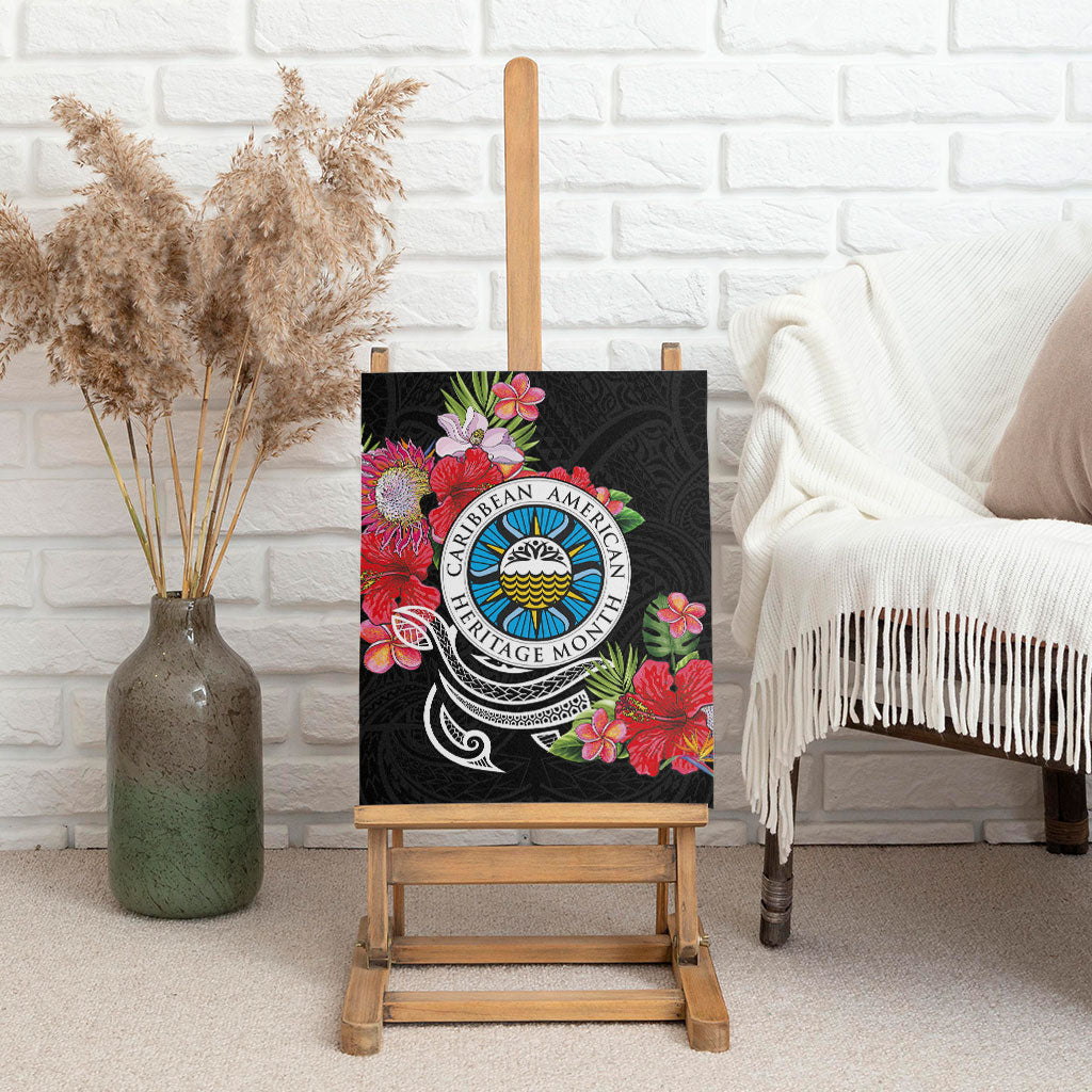 Caribbean American Heritage Month Canvas Wall Art Tropical Hibiscus Flower Tribal Tattoo
