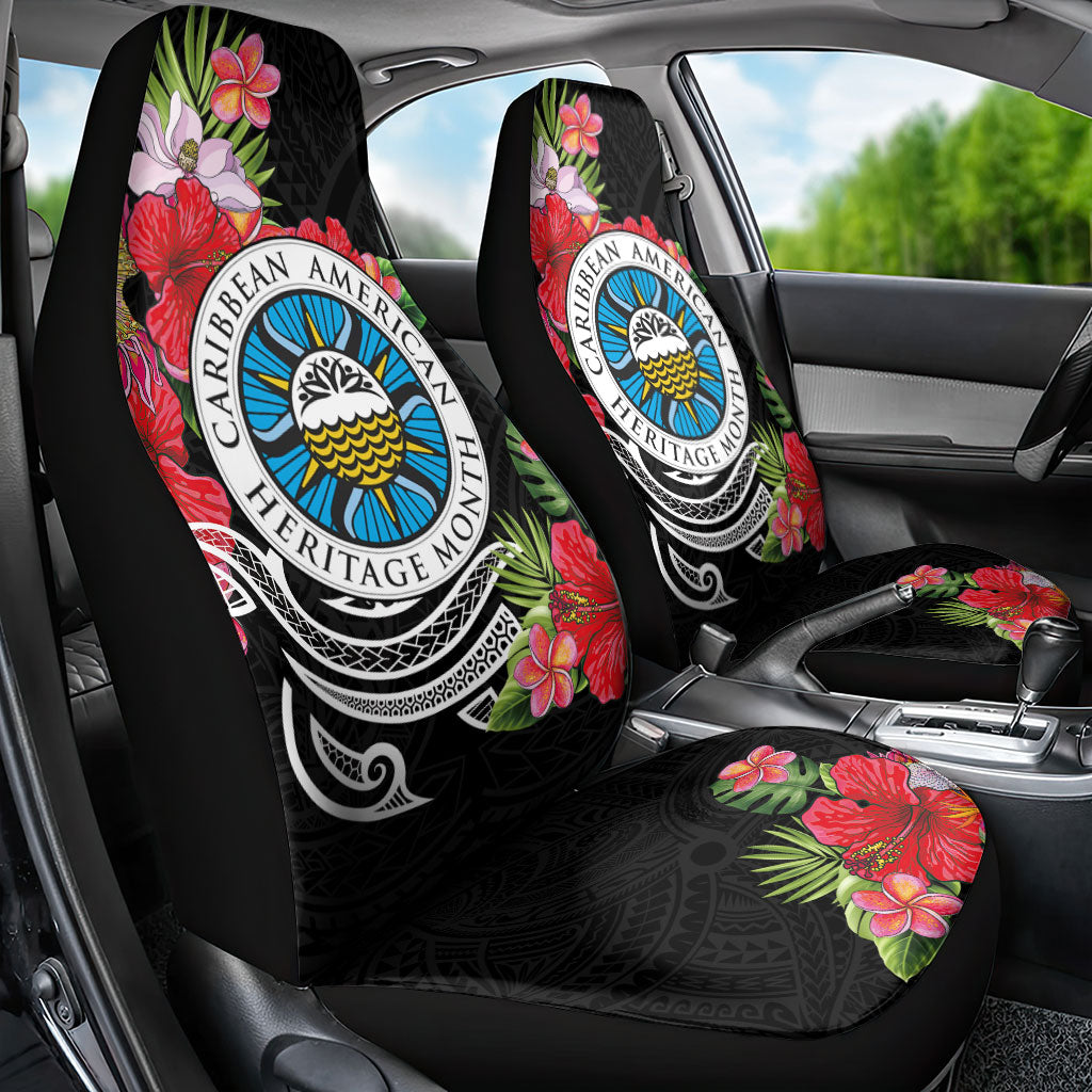 Caribbean American Heritage Month Car Seat Cover Tropical Hibiscus Flower Tribal Tattoo