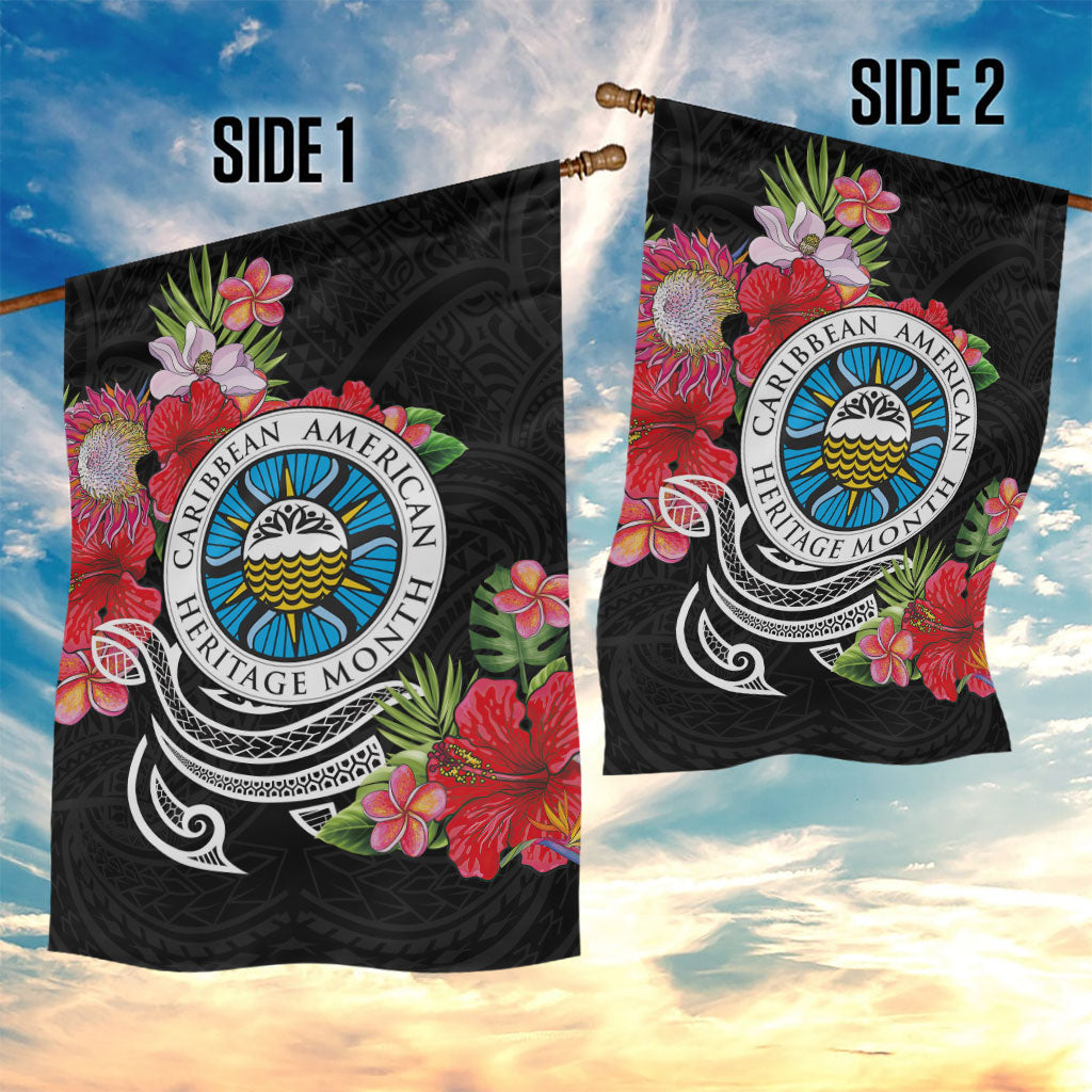 Caribbean American Heritage Month Garden Flag Tropical Hibiscus Flower Tribal Tattoo