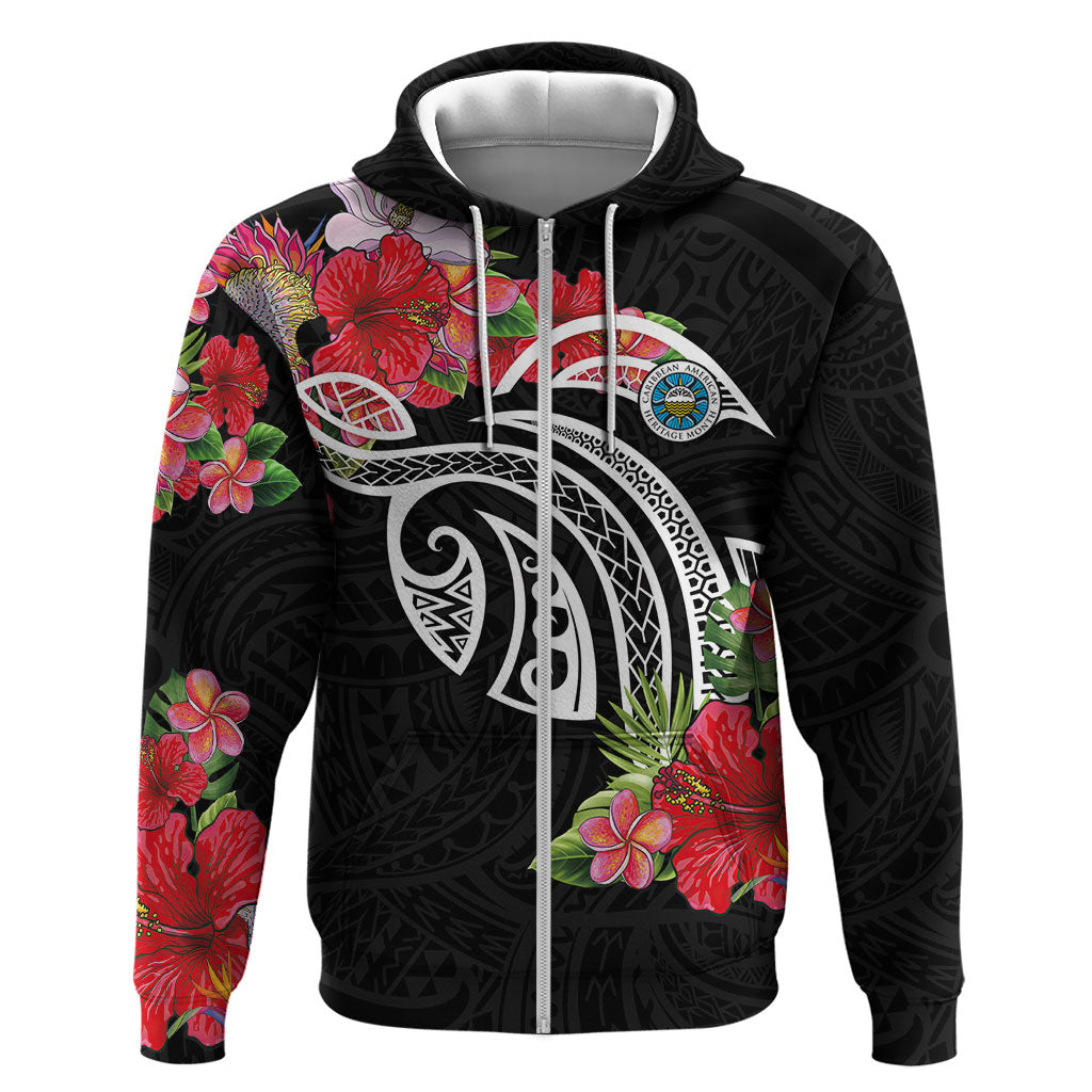 Caribbean American Heritage Month Hoodie Tropical Hibiscus Flower Tribal Tattoo