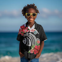 Caribbean American Heritage Month Kid Hawaiian Shirt Tropical Hibiscus Flower Tribal Tattoo