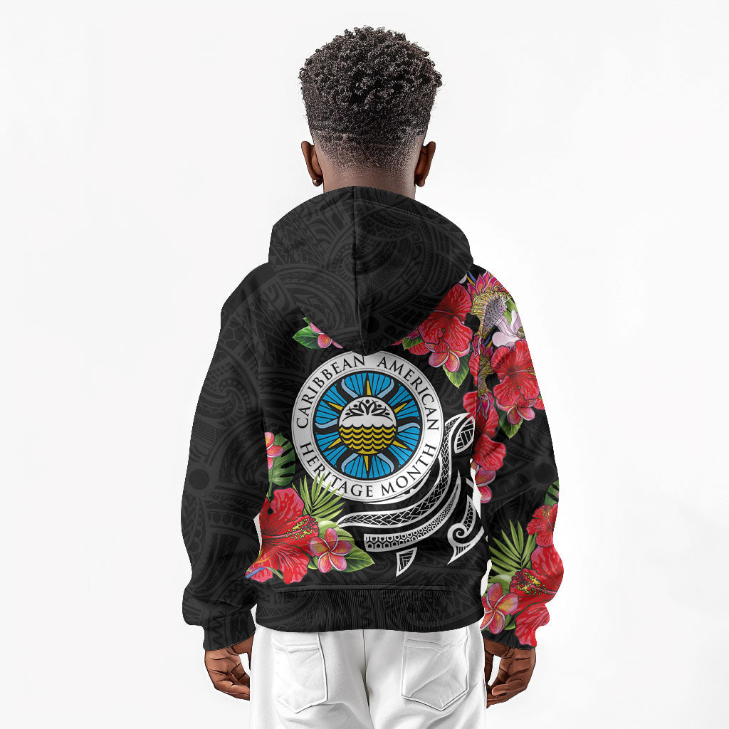 Caribbean American Heritage Month Kid Hoodie Tropical Hibiscus Flower Tribal Tattoo