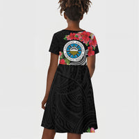 Caribbean American Heritage Month Kid Short Sleeve Dress Tropical Hibiscus Flower Tribal Tattoo
