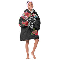 Caribbean American Heritage Month Kid Wearable Blanket Hoodie Tropical Hibiscus Flower Tribal Tattoo