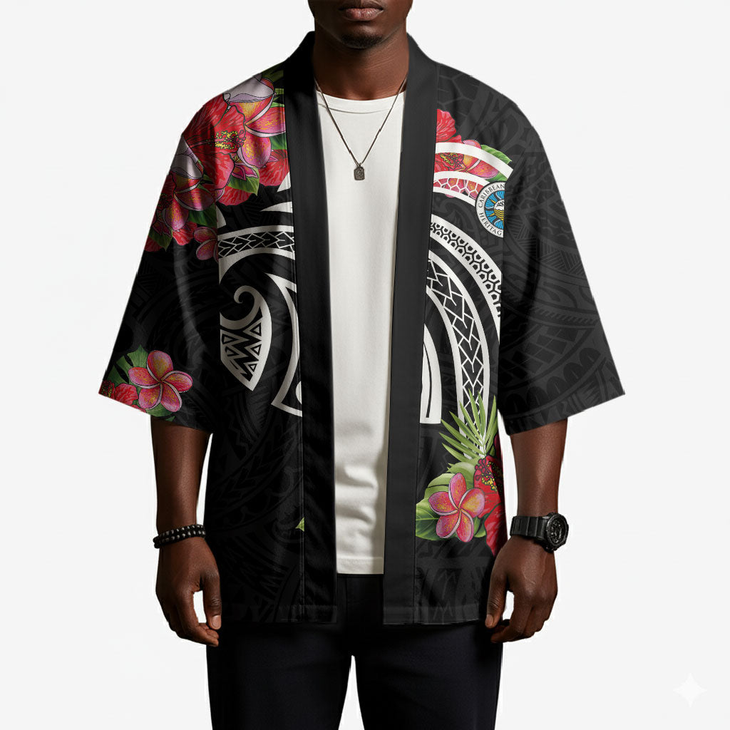 Caribbean American Heritage Month Kimono Tropical Hibiscus Flower Tribal Tattoo