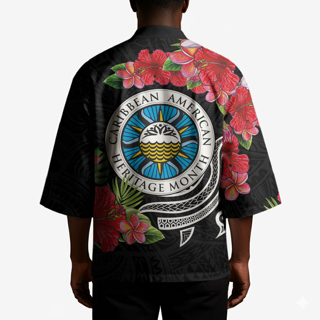 Caribbean American Heritage Month Kimono Tropical Hibiscus Flower Tribal Tattoo