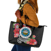 Caribbean American Heritage Month Leather Tote Bag Tropical Hibiscus Flower Tribal Tattoo