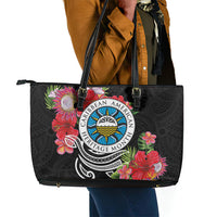 Caribbean American Heritage Month Leather Tote Bag Tropical Hibiscus Flower Tribal Tattoo