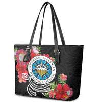Caribbean American Heritage Month Leather Tote Bag Tropical Hibiscus Flower Tribal Tattoo