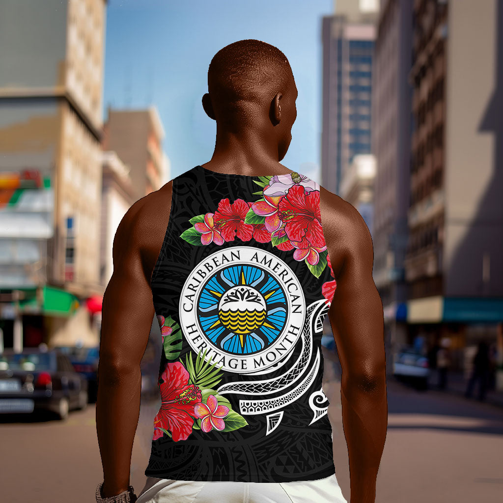 Caribbean American Heritage Month Men Tank Top Tropical Hibiscus Flower Tribal Tattoo