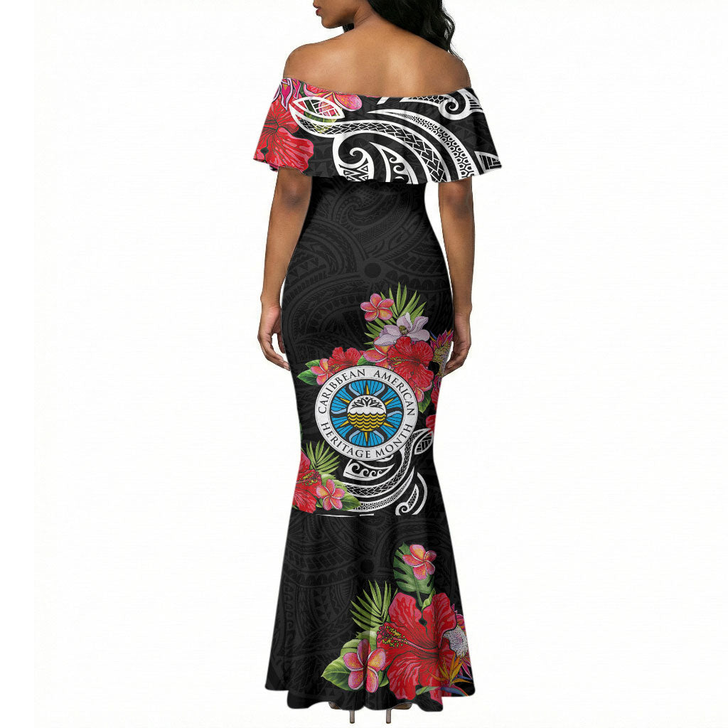Caribbean American Heritage Month Mermaid Dress Tropical Hibiscus Flower Tribal Tattoo