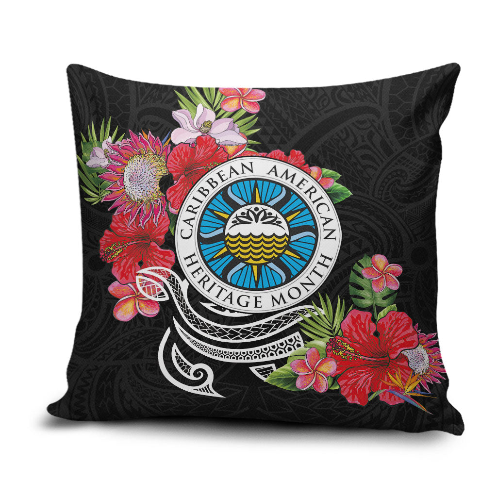 Caribbean American Heritage Month Pillow Cover Tropical Hibiscus Flower Tribal Tattoo