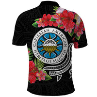 Caribbean American Heritage Month Polo Shirt Tropical Hibiscus Flower Tribal Tattoo