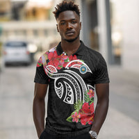 Caribbean American Heritage Month Polo Shirt Tropical Hibiscus Flower Tribal Tattoo