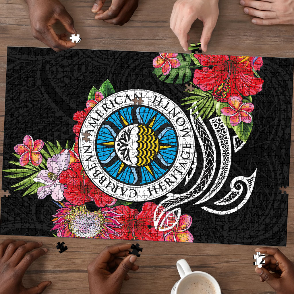 Caribbean American Heritage Month Puzzle Tropical Hibiscus Flower Tribal Tattoo