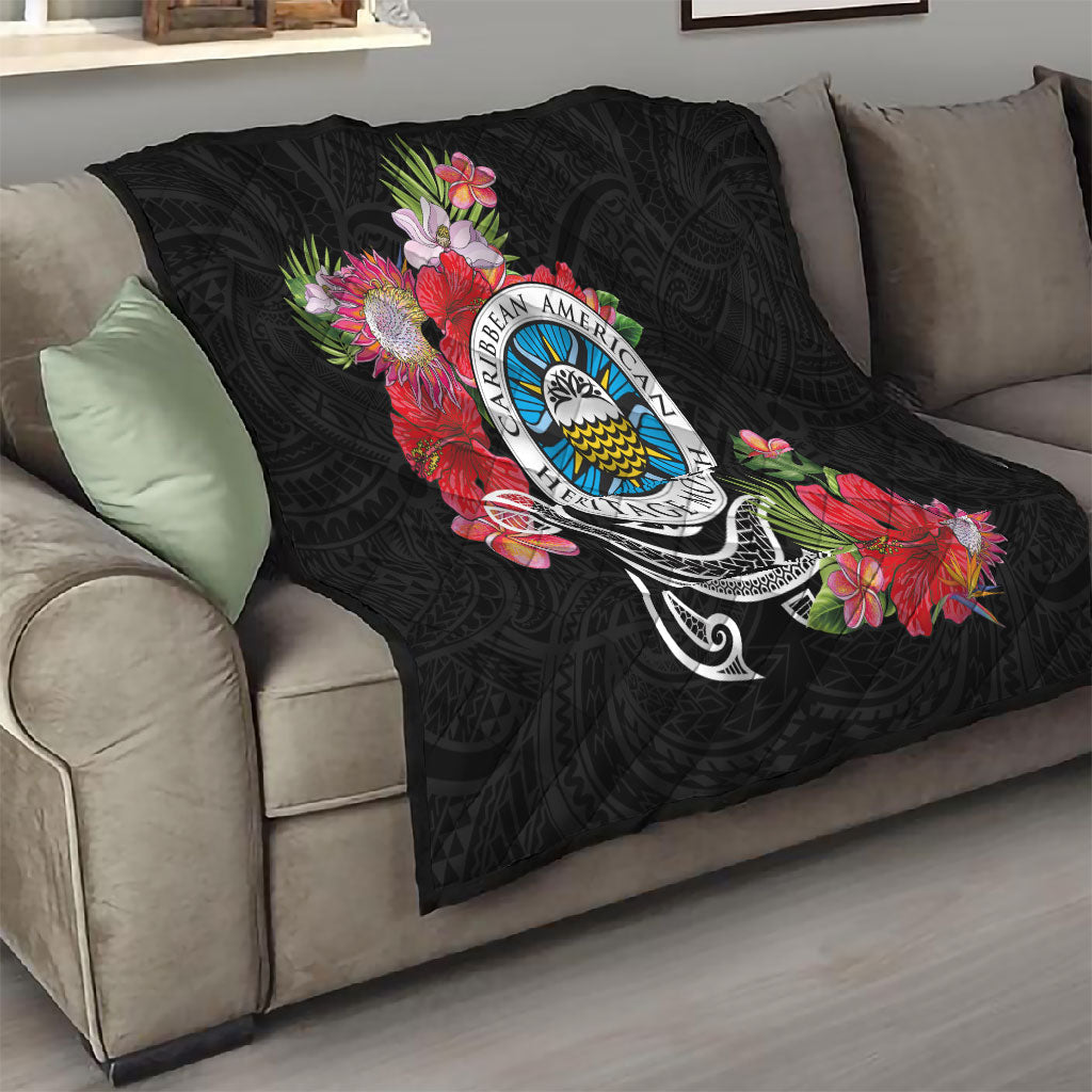Caribbean American Heritage Month Quilt Tropical Hibiscus Flower Tribal Tattoo