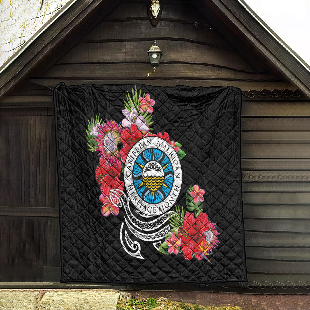 Caribbean American Heritage Month Quilt Tropical Hibiscus Flower Tribal Tattoo
