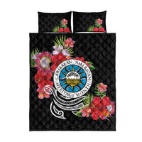 Caribbean American Heritage Month Quilt Bed Set Tropical Hibiscus Flower Tribal Tattoo