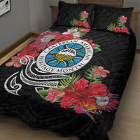 Caribbean American Heritage Month Quilt Bed Set Tropical Hibiscus Flower Tribal Tattoo